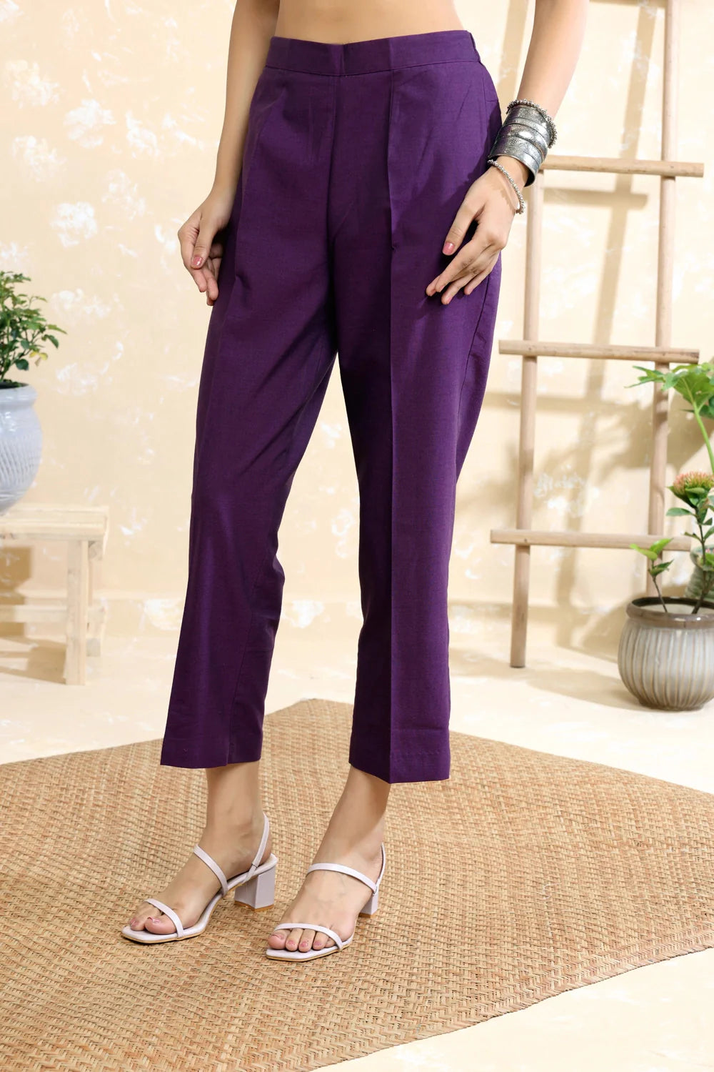 Purple Malai Cotton Straight Pant