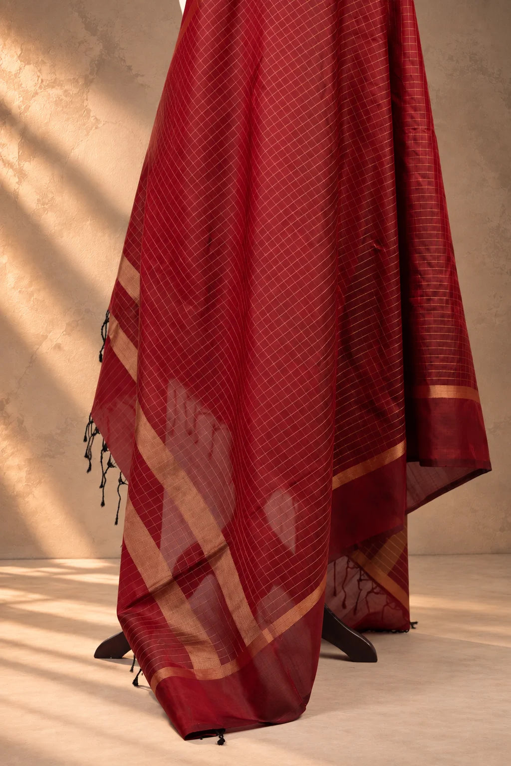 Maroon Kanjivaram Pure Silk Zari Checks Dupatta-Sutra Art of Clothing