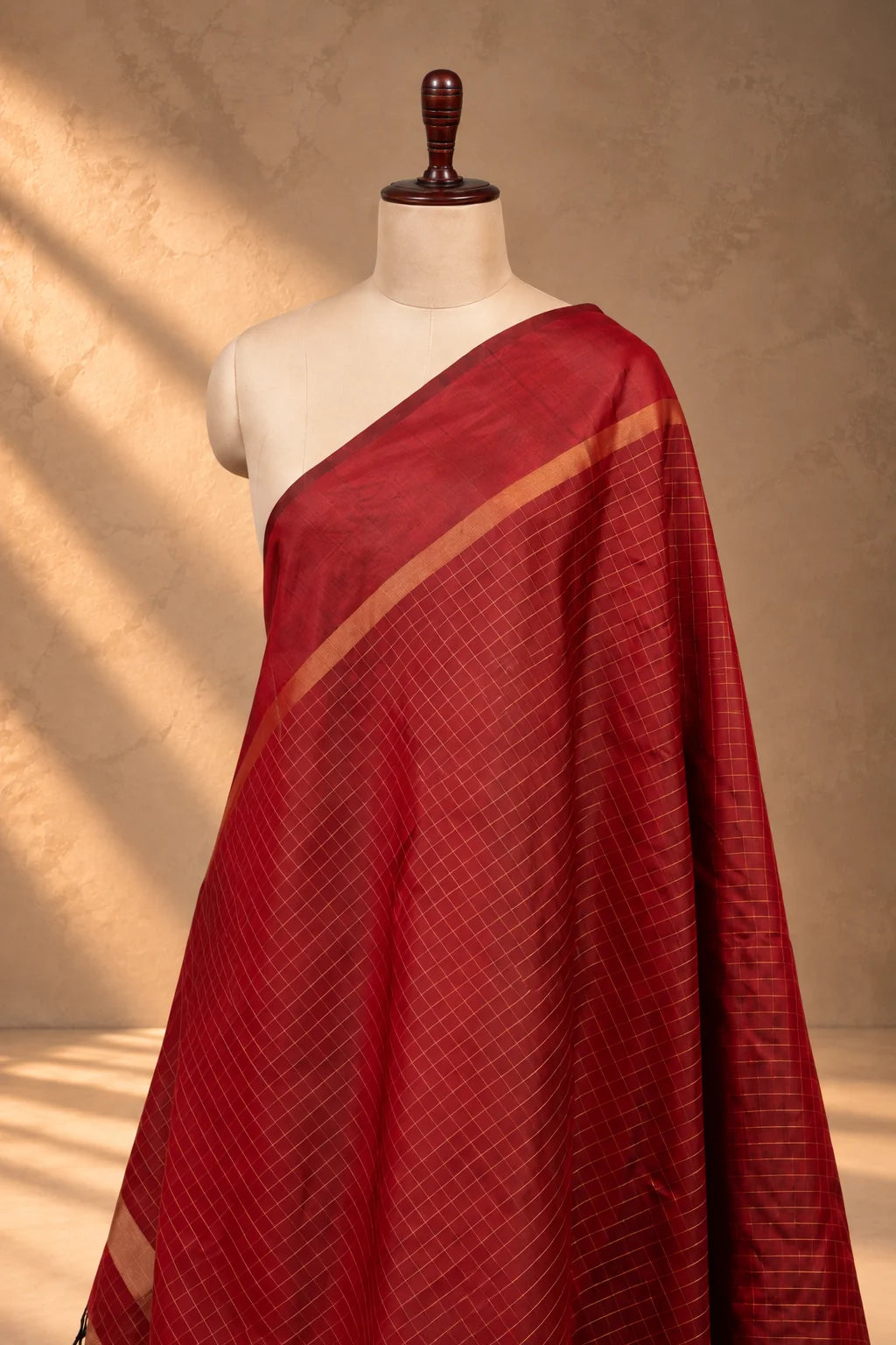 Maroon Kanjivaram Pure Silk Zari Checks Dupatta-Sutra Art of Clothing