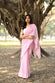 Handloom Baby Pink Pure Cotton Jamdani Saree with White Woven Border