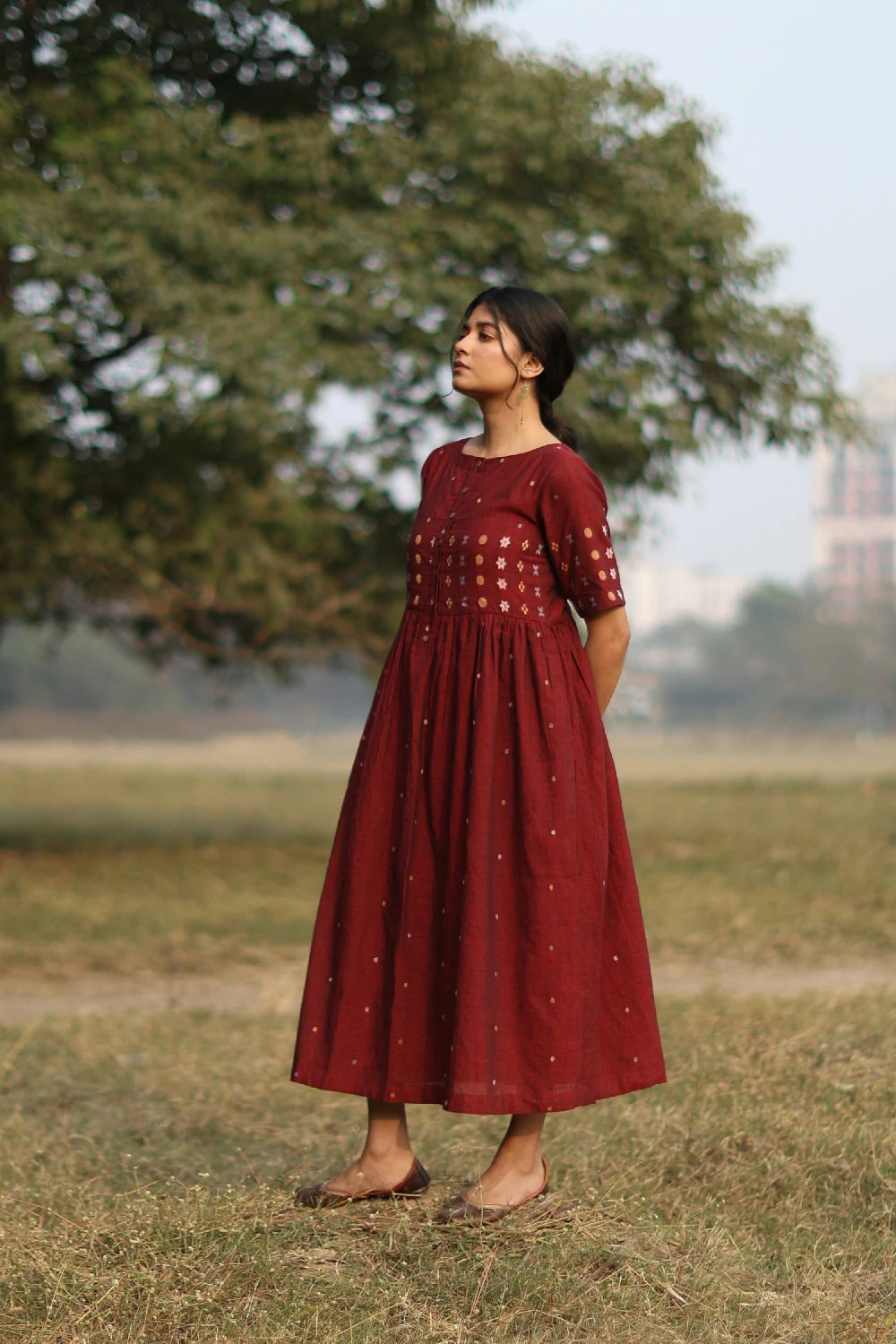 Amara Wine Jamdani Dress