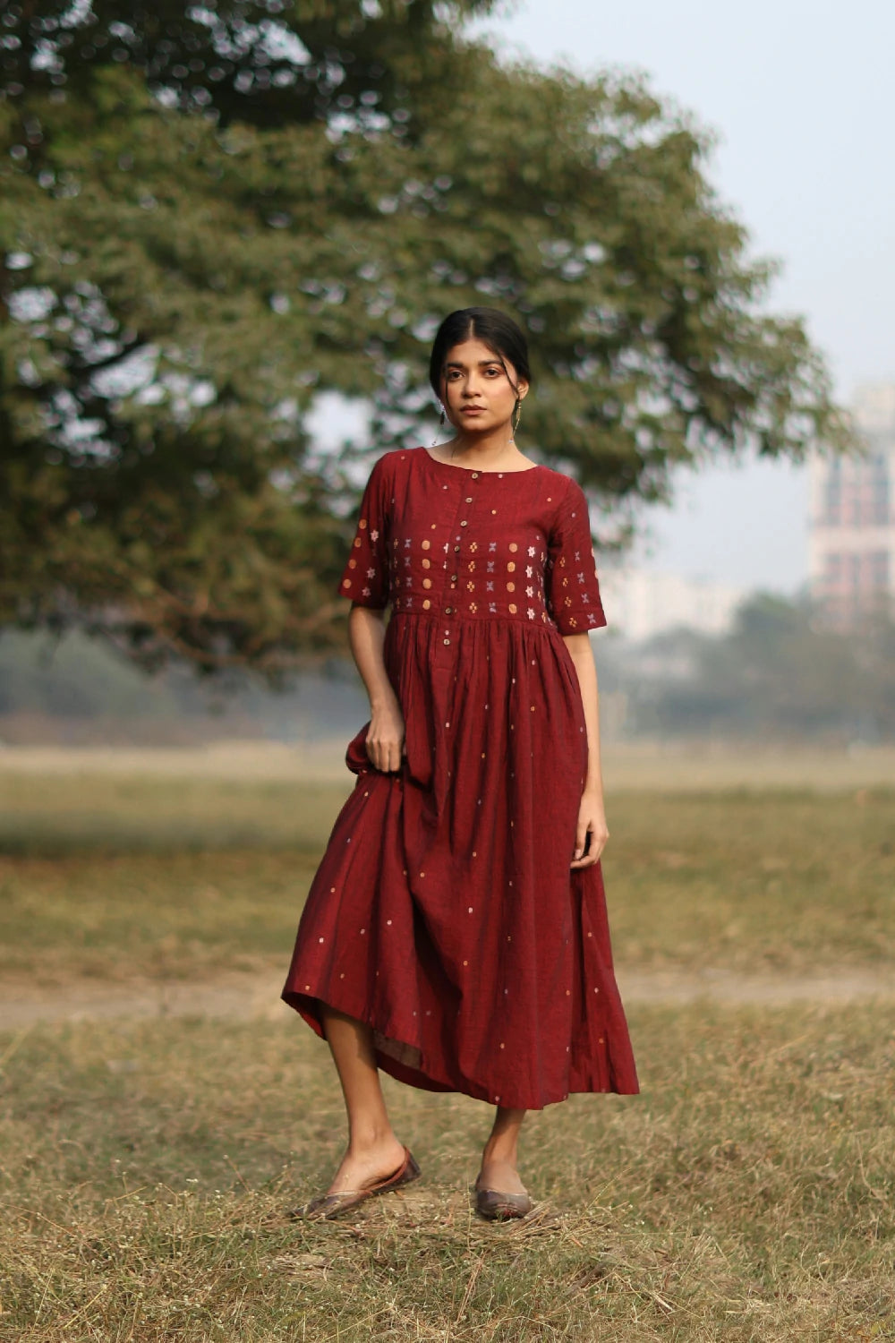 Amara Wine Jamdani Dress