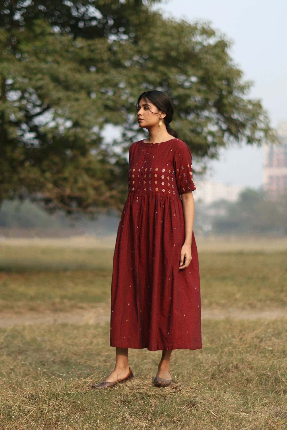 Amara Wine Jamdani Dress