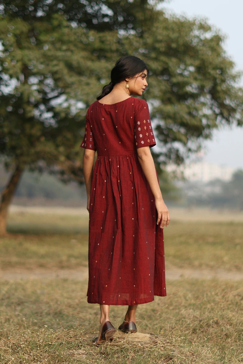 Amara Wine Jamdani Dress