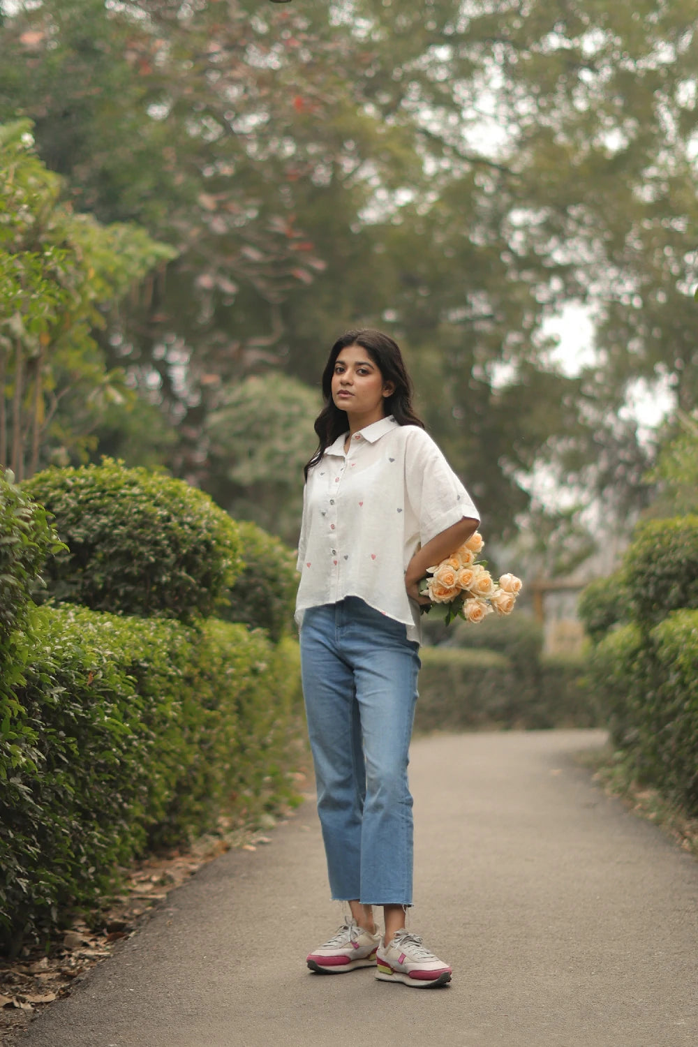 Handloom Red Heart Woven White Shirt