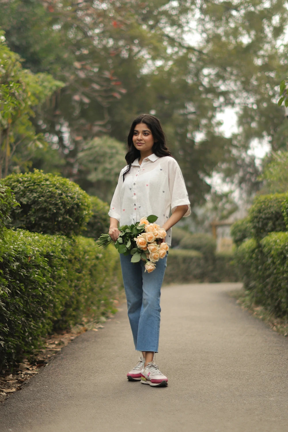 Handloom Red Heart Woven White Shirt