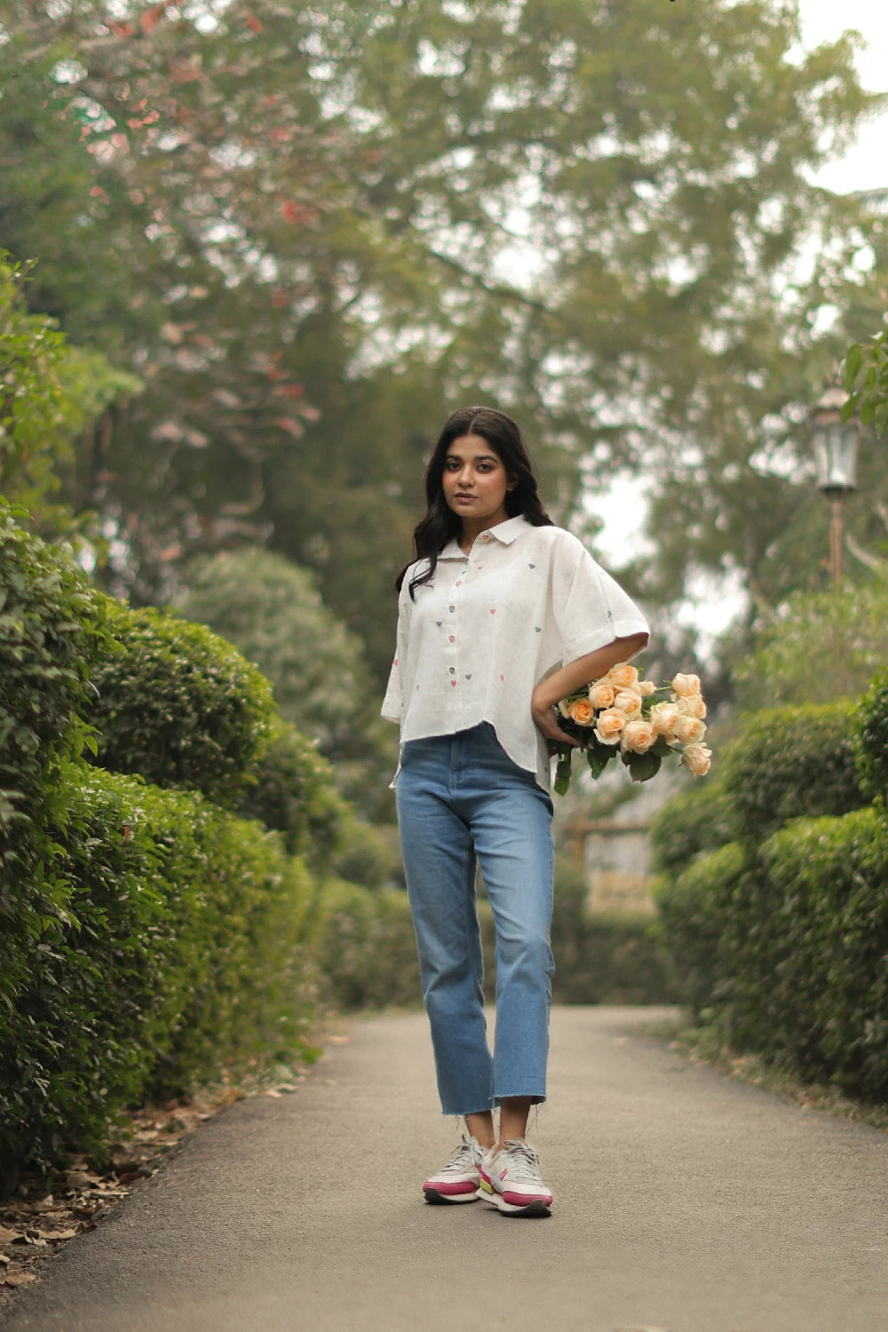 Handloom Red Heart Woven White Shirt