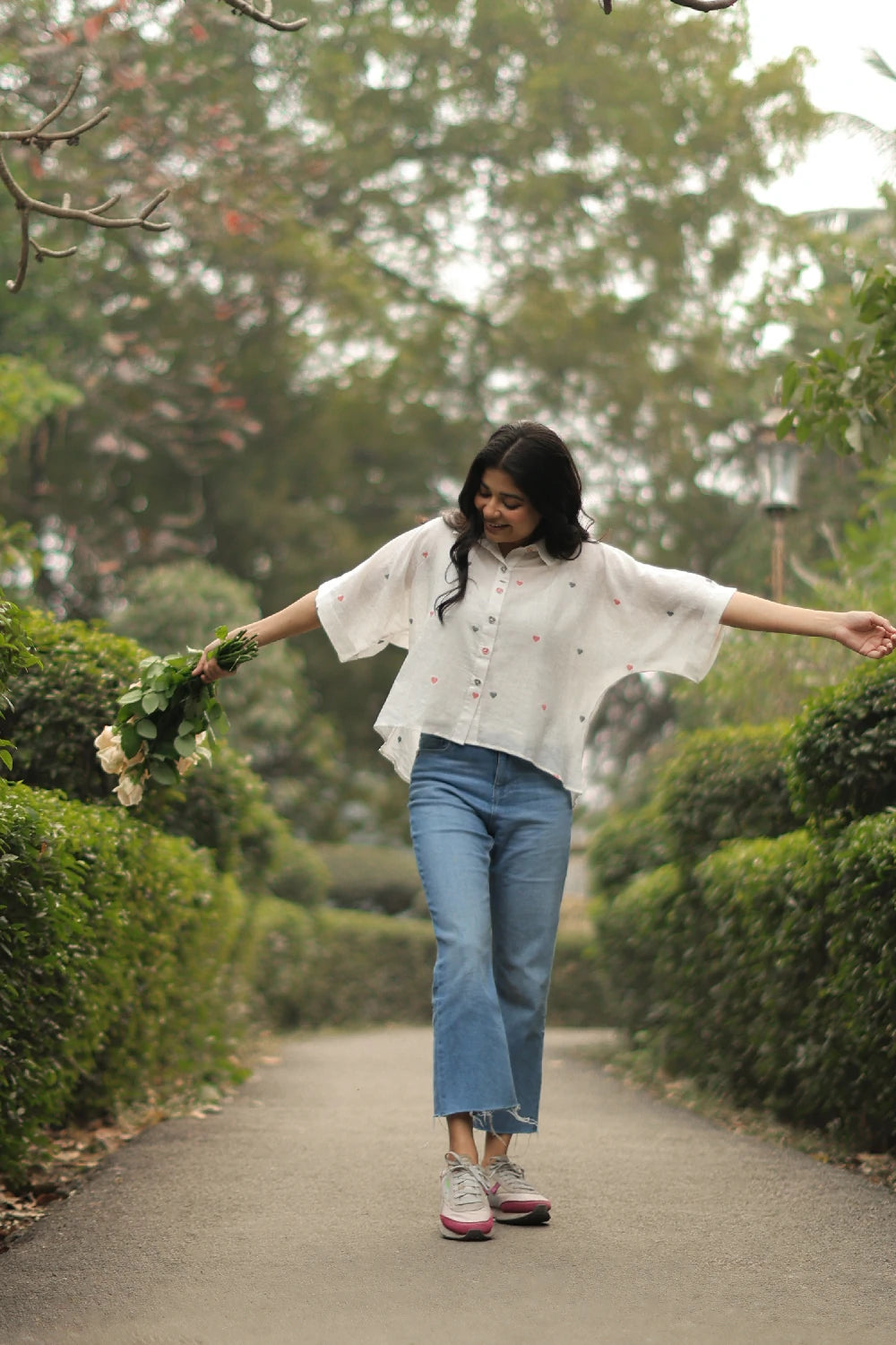 Handloom Red Heart Woven White Shirt