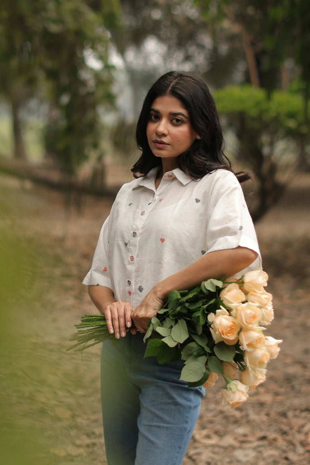 Handloom Red Heart Woven White Shirt