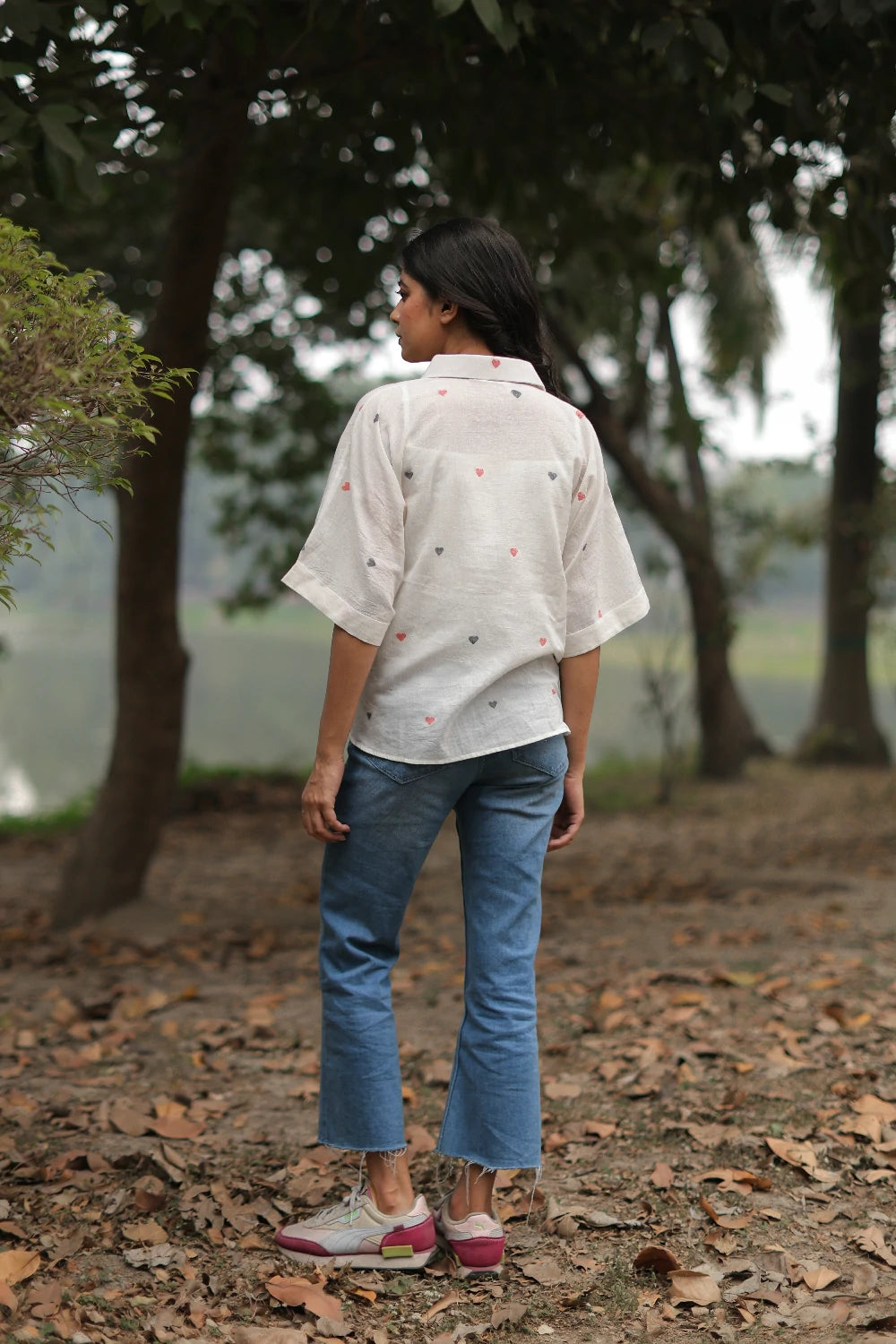 Handloom Red Heart Woven White Shirt