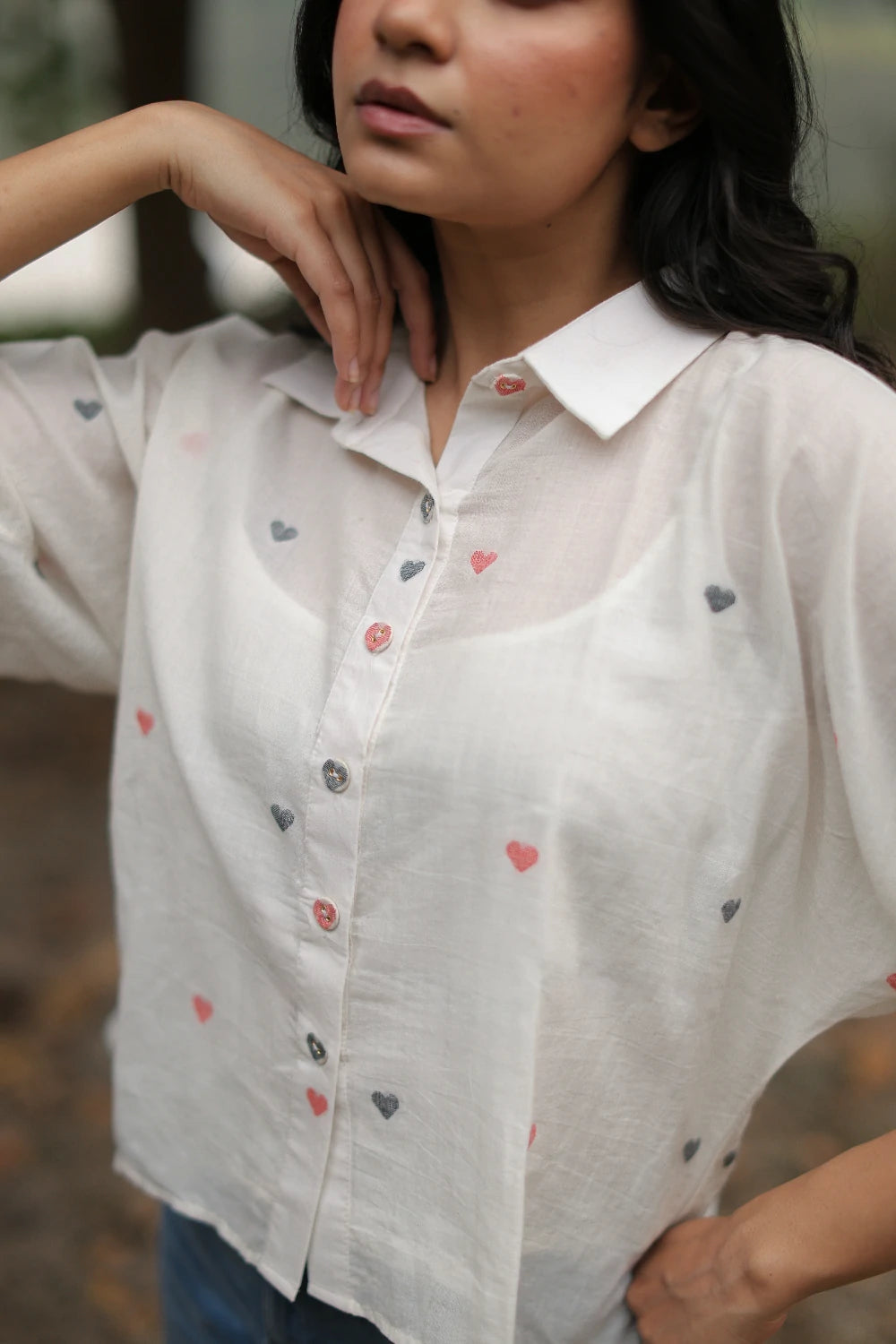 Handloom Red Heart Woven White Shirt