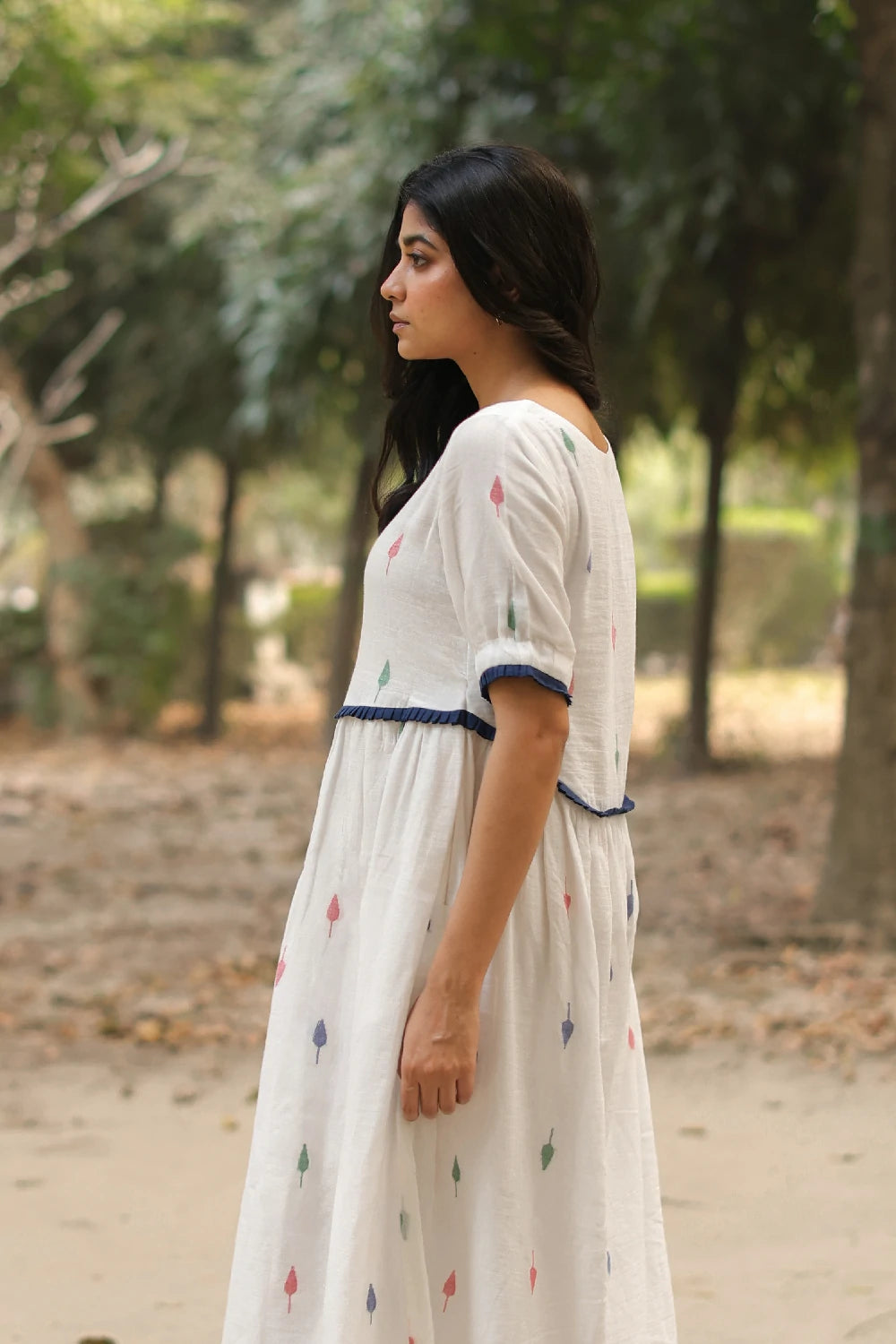 Pearl White Jamdani Cotton Dress