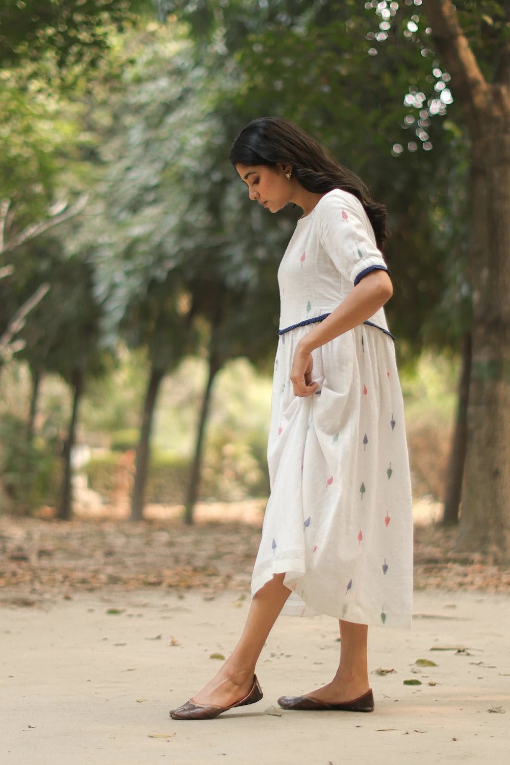 Pearl White Jamdani Cotton Dress