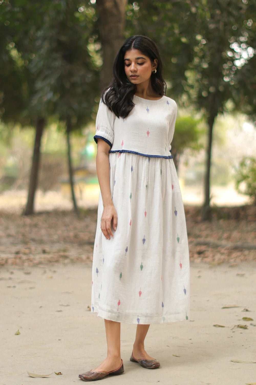 Pearl White Jamdani Cotton Dress