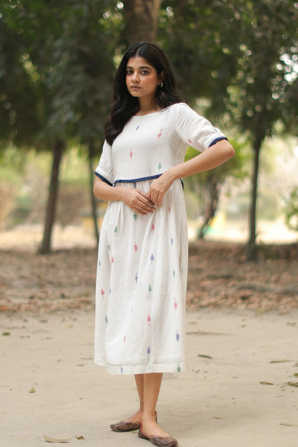 Pearl White Jamdani Cotton Dress