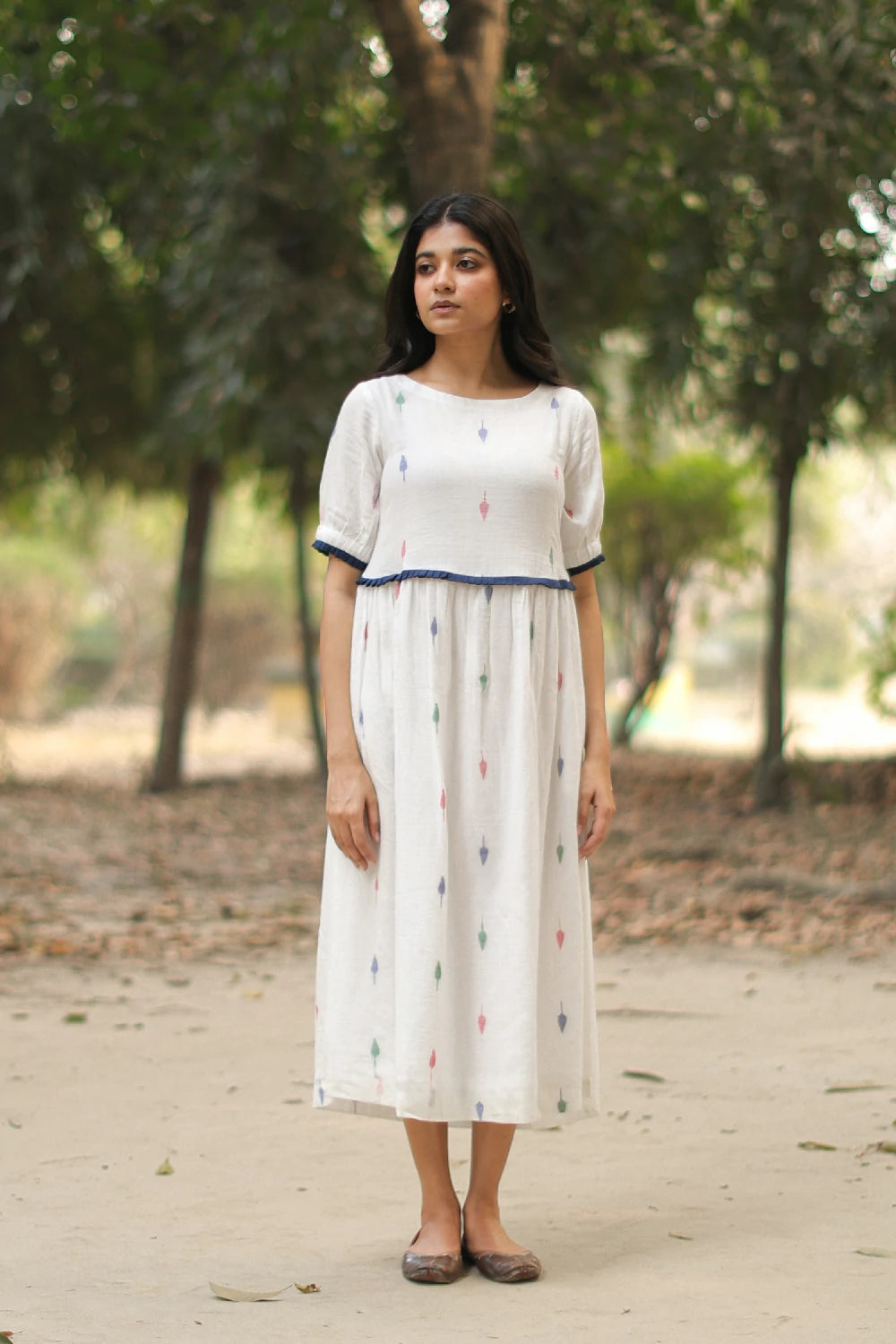 Pearl White Jamdani Cotton Dress