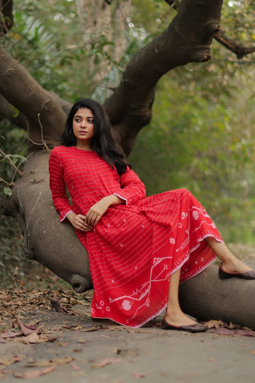 Scarlet Red Cotton Jamdani Dress