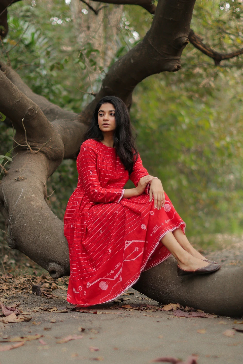 Scarlet Red Cotton Jamdani Dress