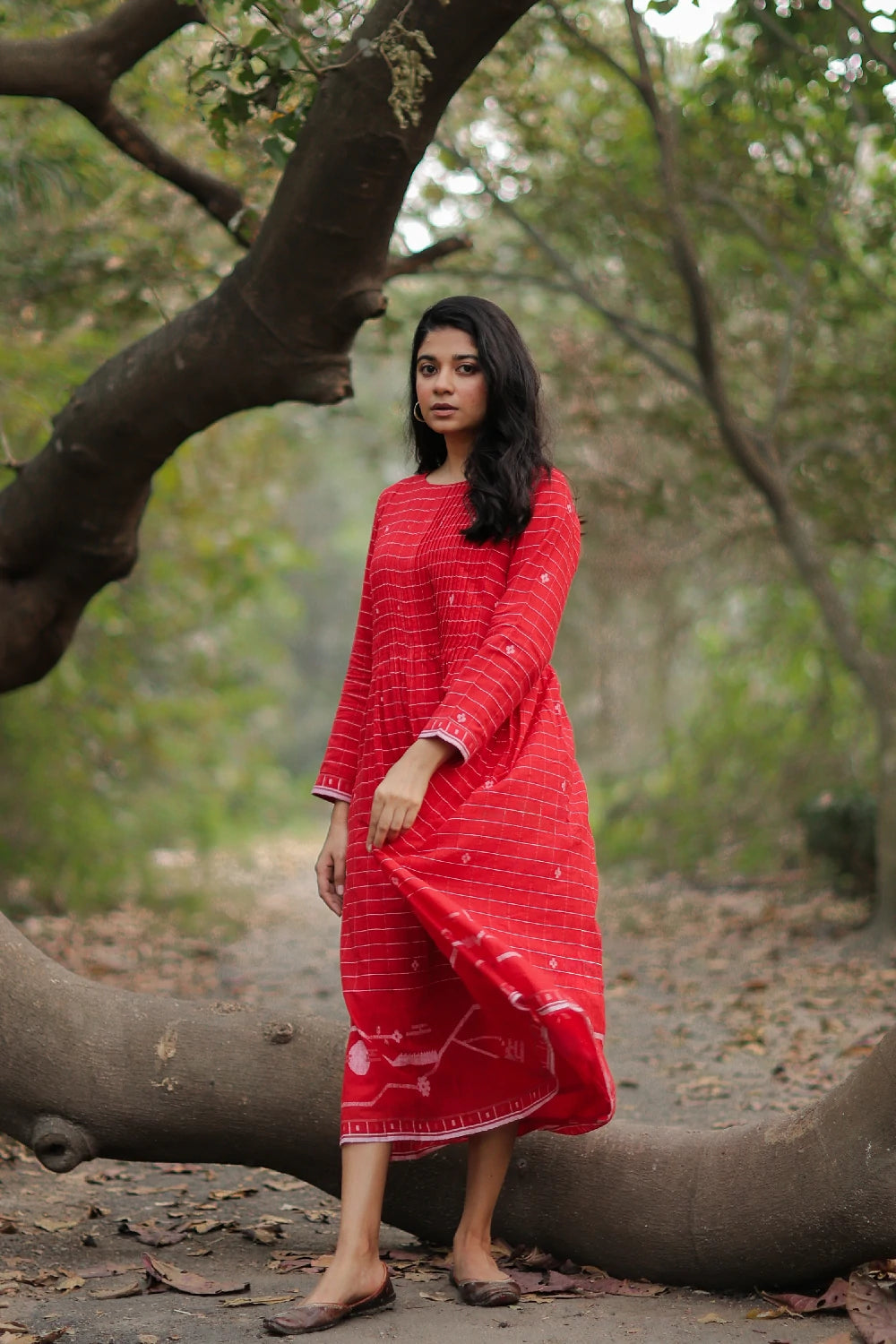 Scarlet Red Cotton Jamdani Dress