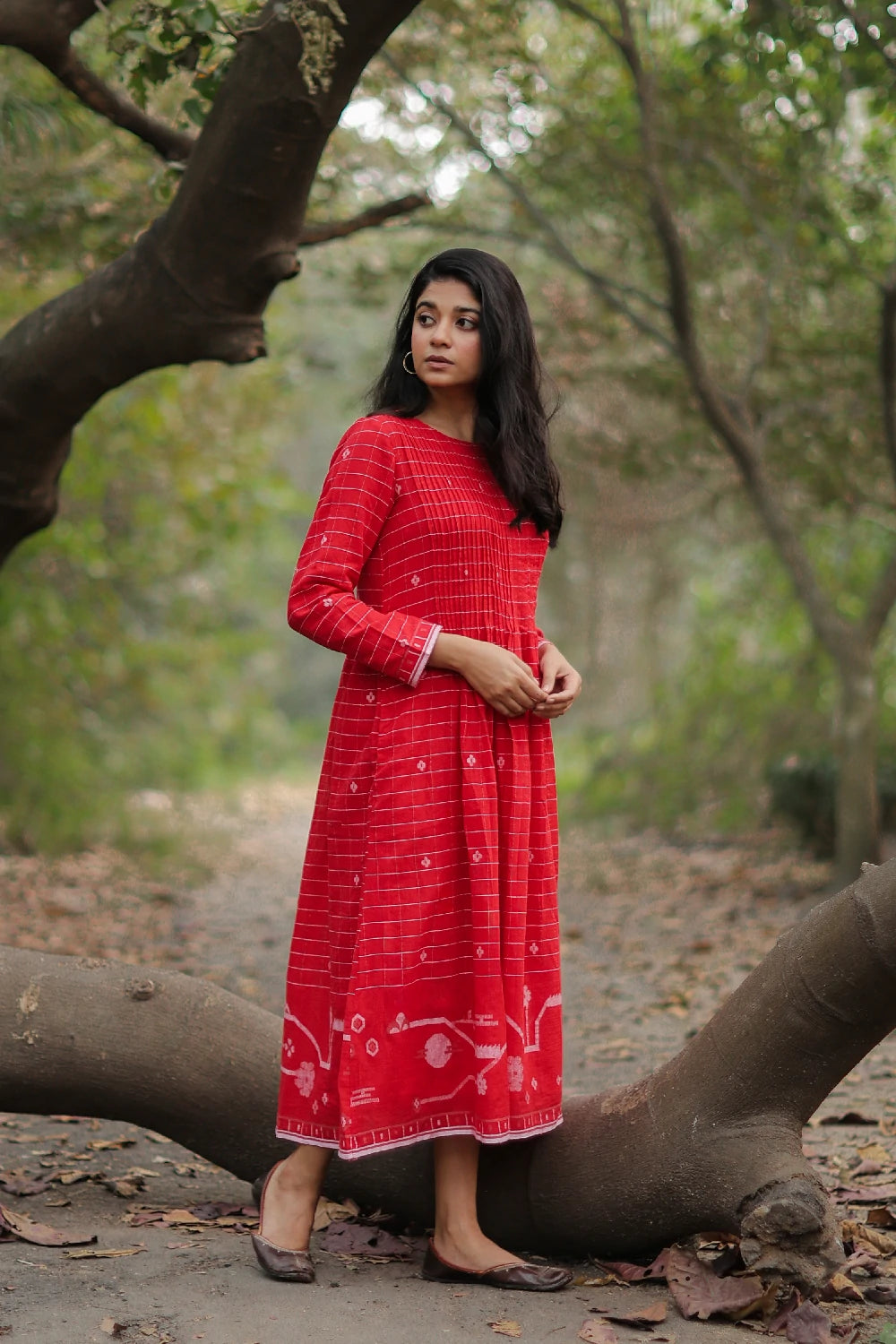 Scarlet Red Cotton Jamdani Dress