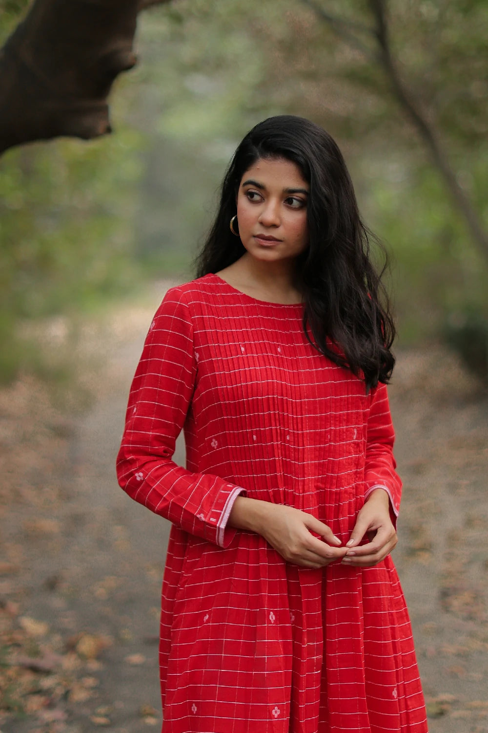 Scarlet Red Cotton Jamdani Dress