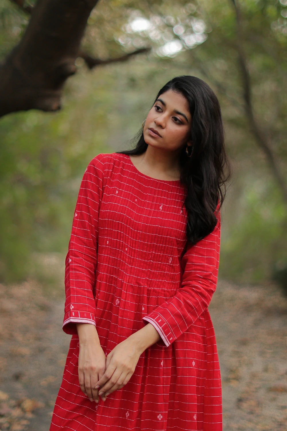 Scarlet Red Cotton Jamdani Dress