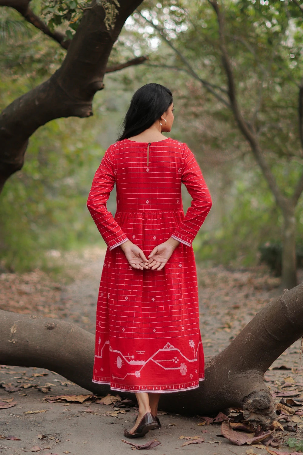 Scarlet Red Cotton Jamdani Dress