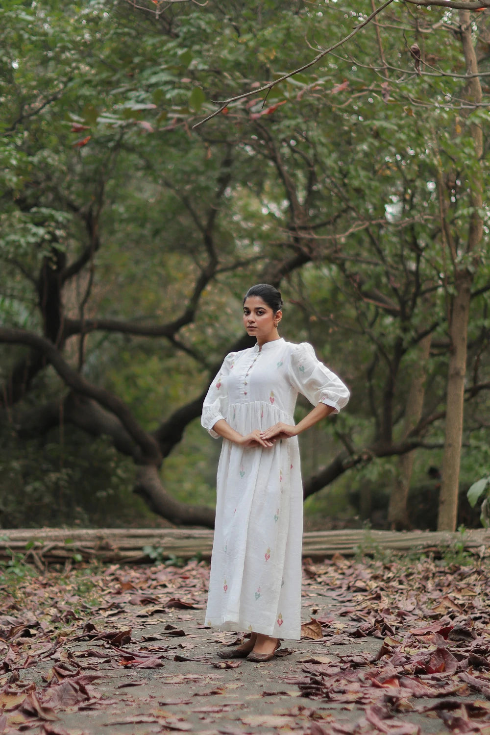 Whimsy White Cotton Jamdani Dress