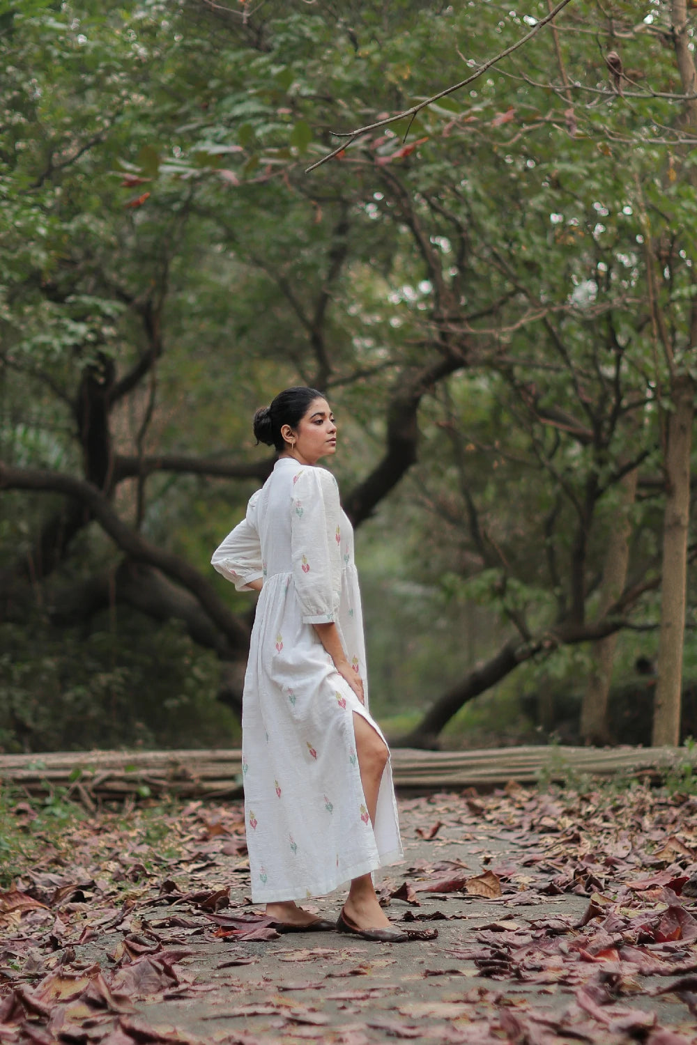 Whimsy White Cotton Jamdani Dress