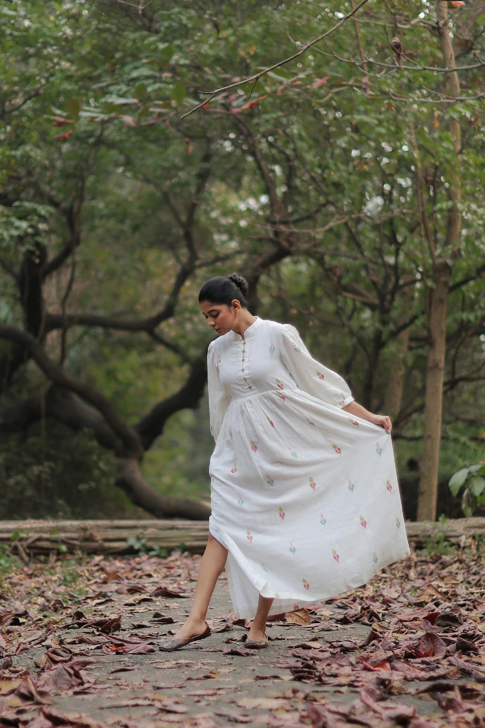 Whimsy White Cotton Jamdani Dress