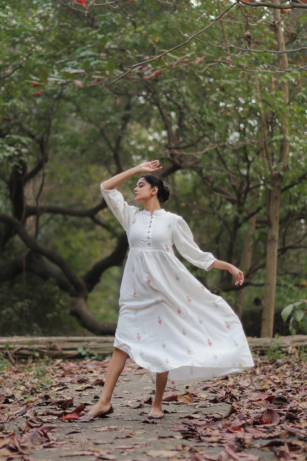 Whimsy White Cotton Jamdani Dress