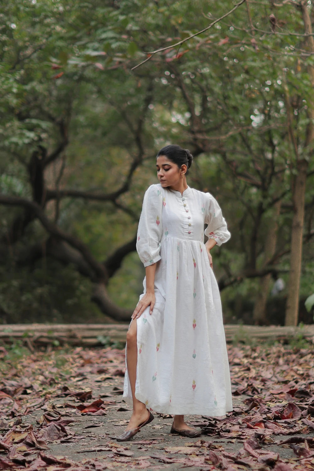 Whimsy White Cotton Jamdani Dress