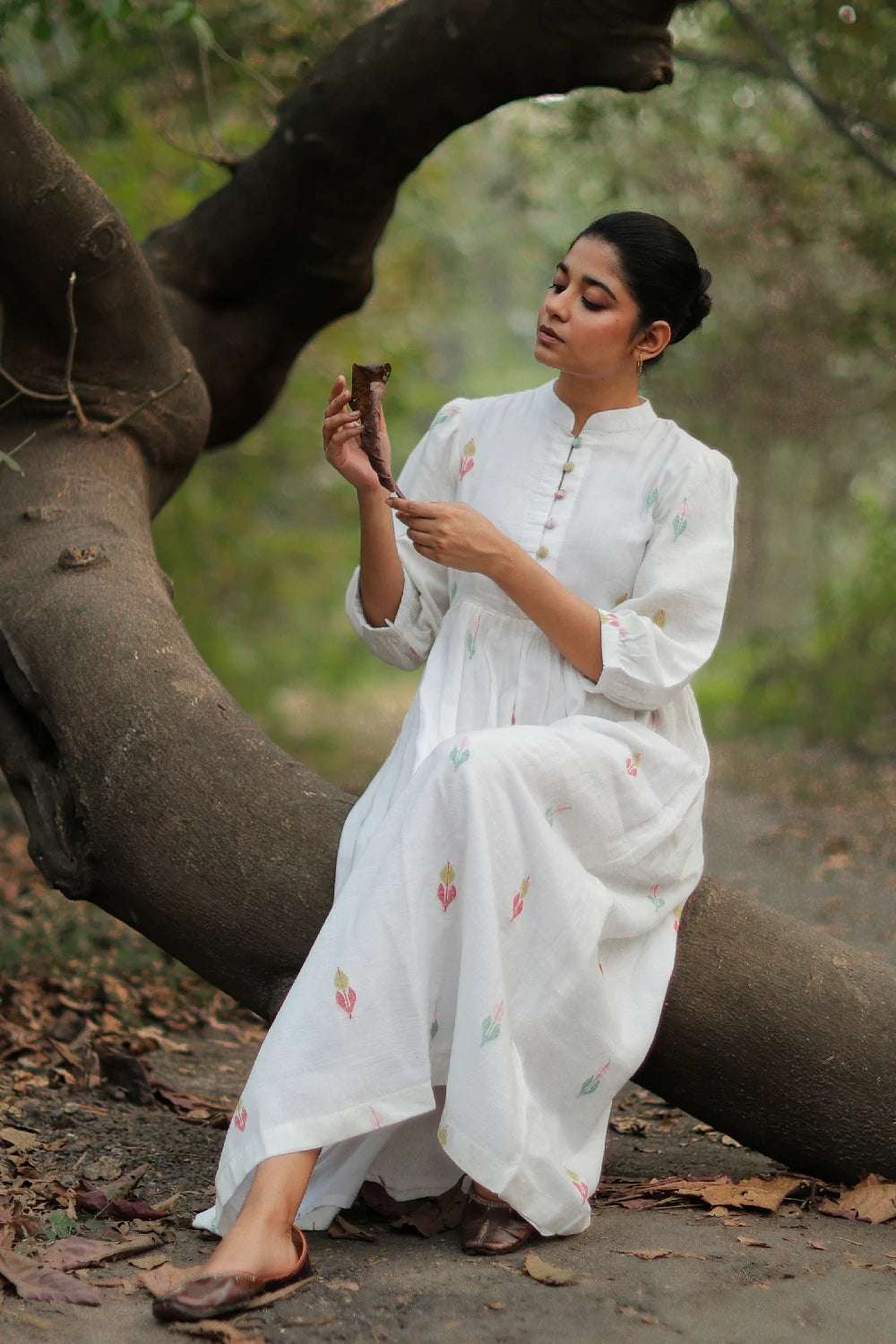 Whimsy White Cotton Jamdani Dress