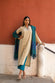 Beige & Ocean Blue Pure South Cotton Woven Kurta Set with Dupatta