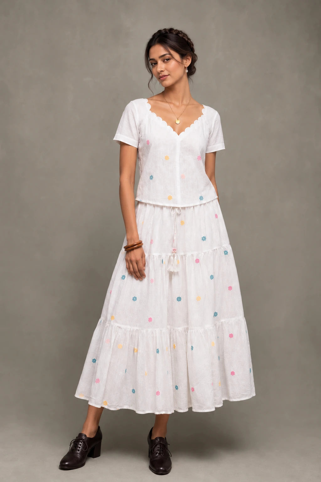 White Gulrang Pure Cotton Jamdani Skord Set
