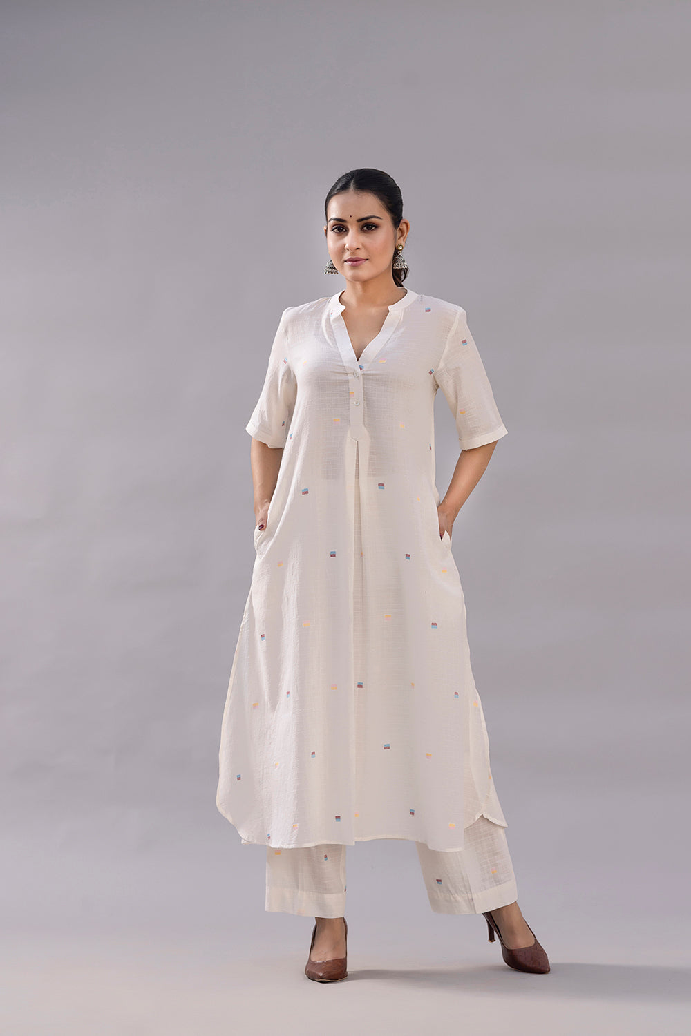 Ivory Jamdani Slit Co-Ord Set