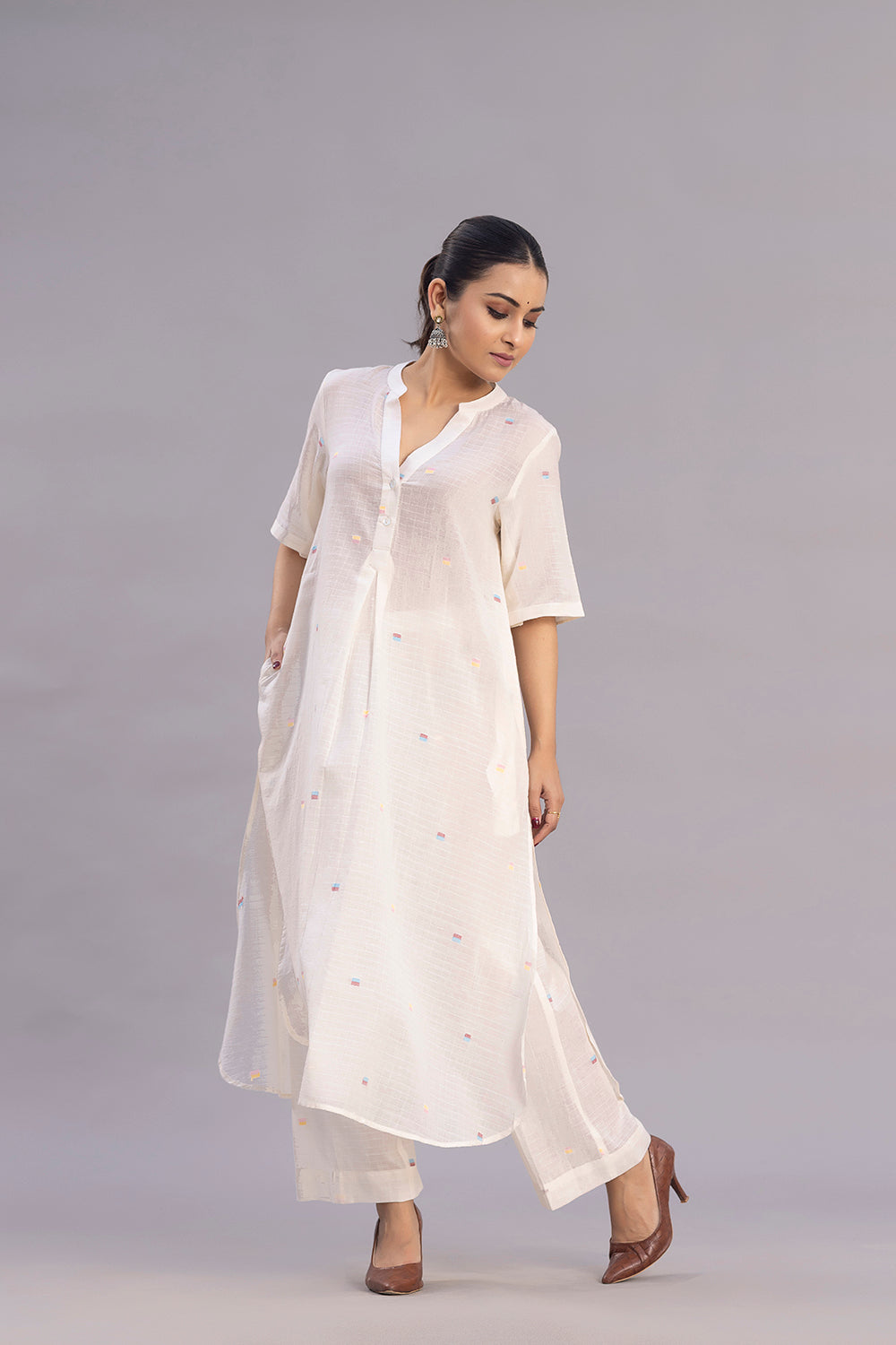 Ivory Jamdani Slit Co-Ord Set