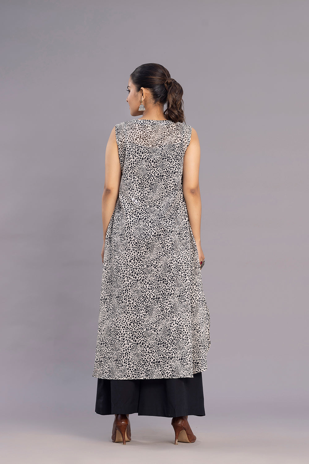 Grey and Black Abstract Print A-Line Co-ord set