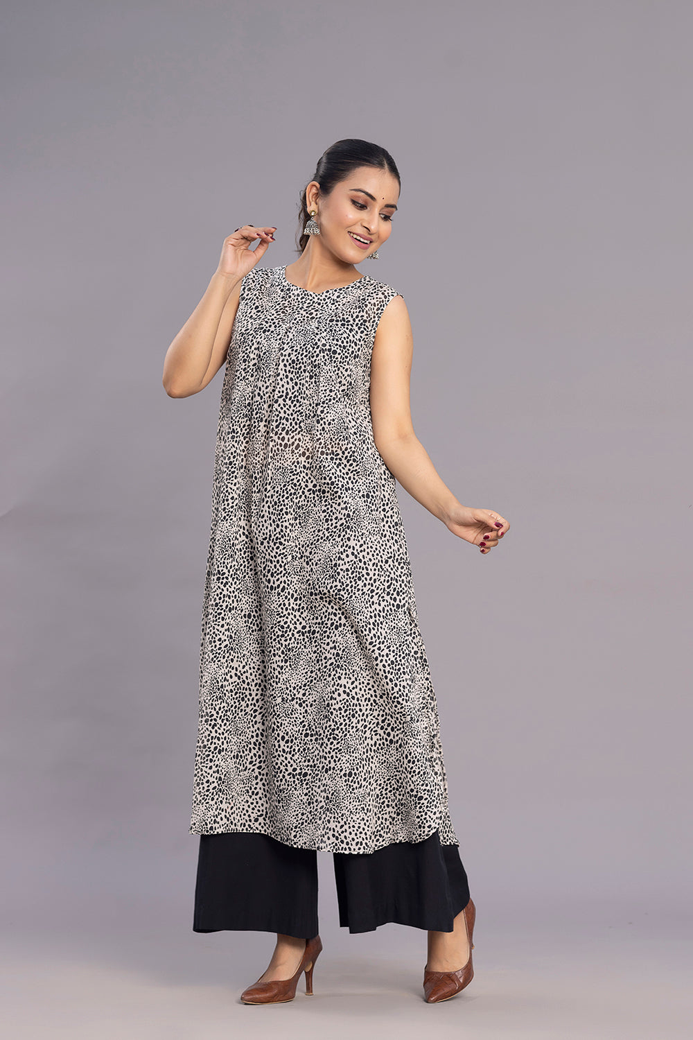 Grey and Black Abstract Print A-Line Co-ord set
