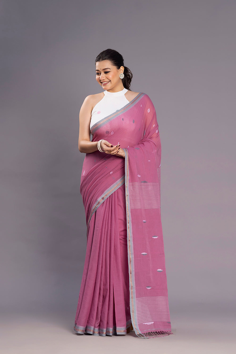 Handloom Pink Soft Cotton Jamdani Saree