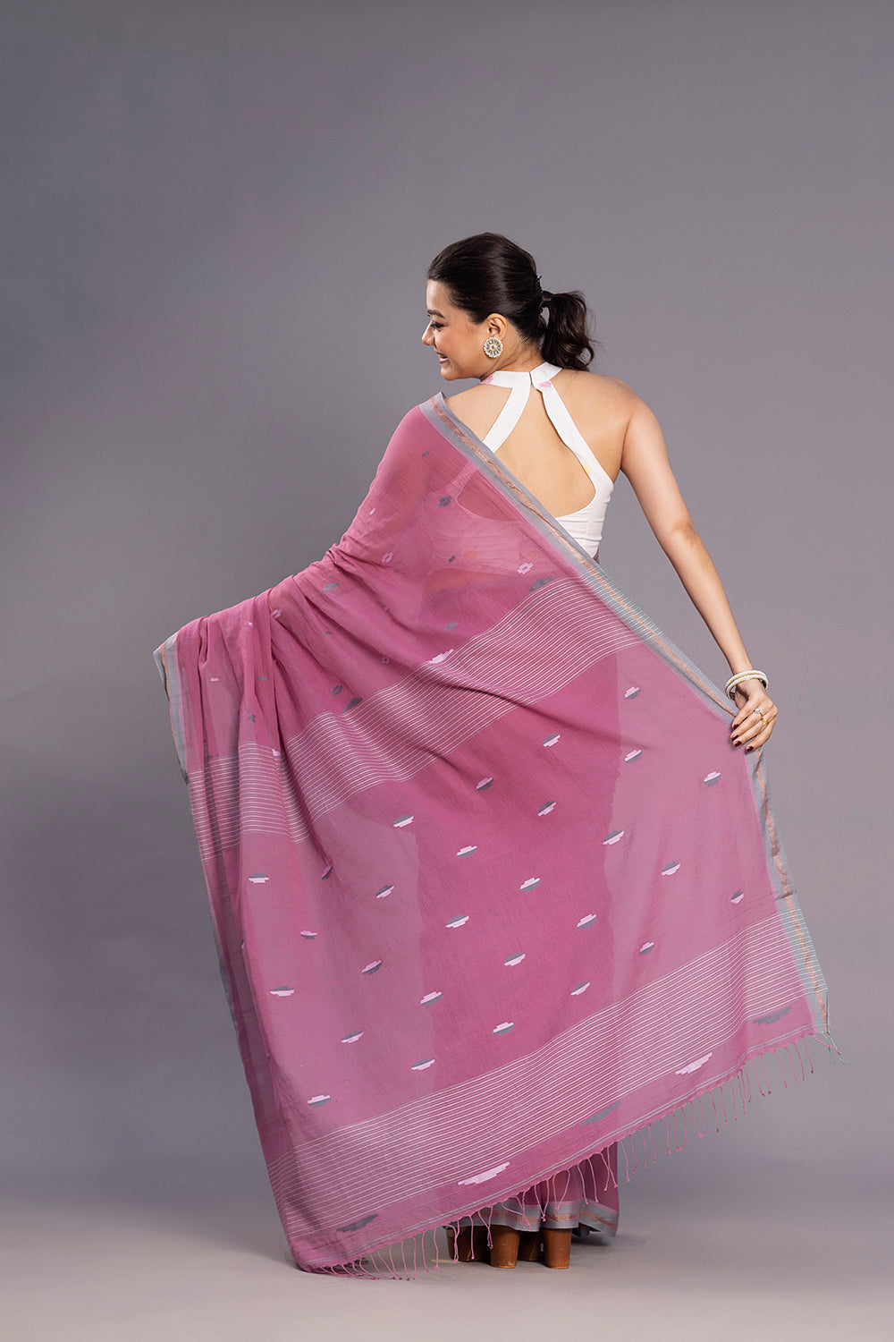 Handloom Pink Soft Cotton Jamdani Saree