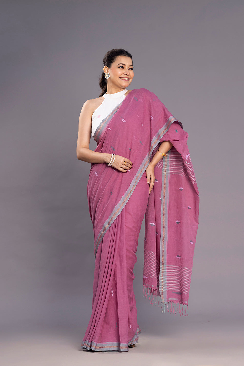 Handloom Pink Soft Cotton Jamdani Saree