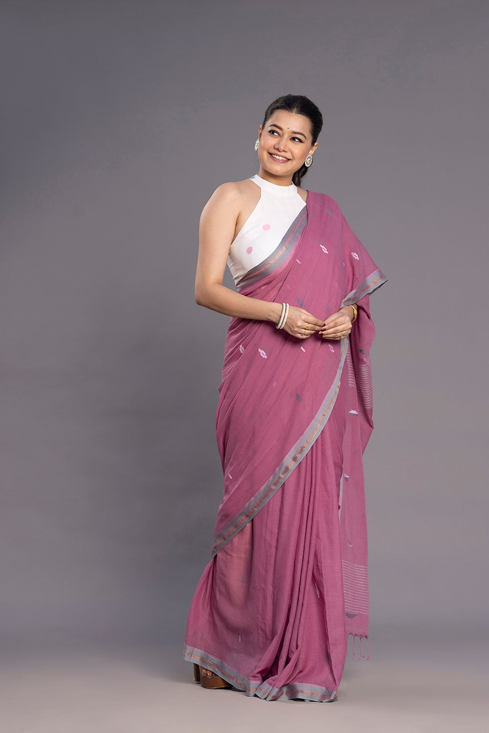 Handloom Pink Soft Cotton Jamdani Saree