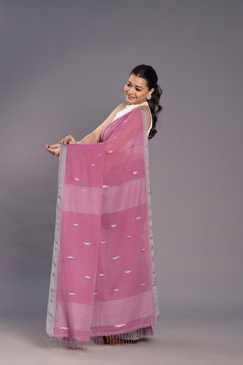 Handloom Pink Soft Cotton Jamdani Saree