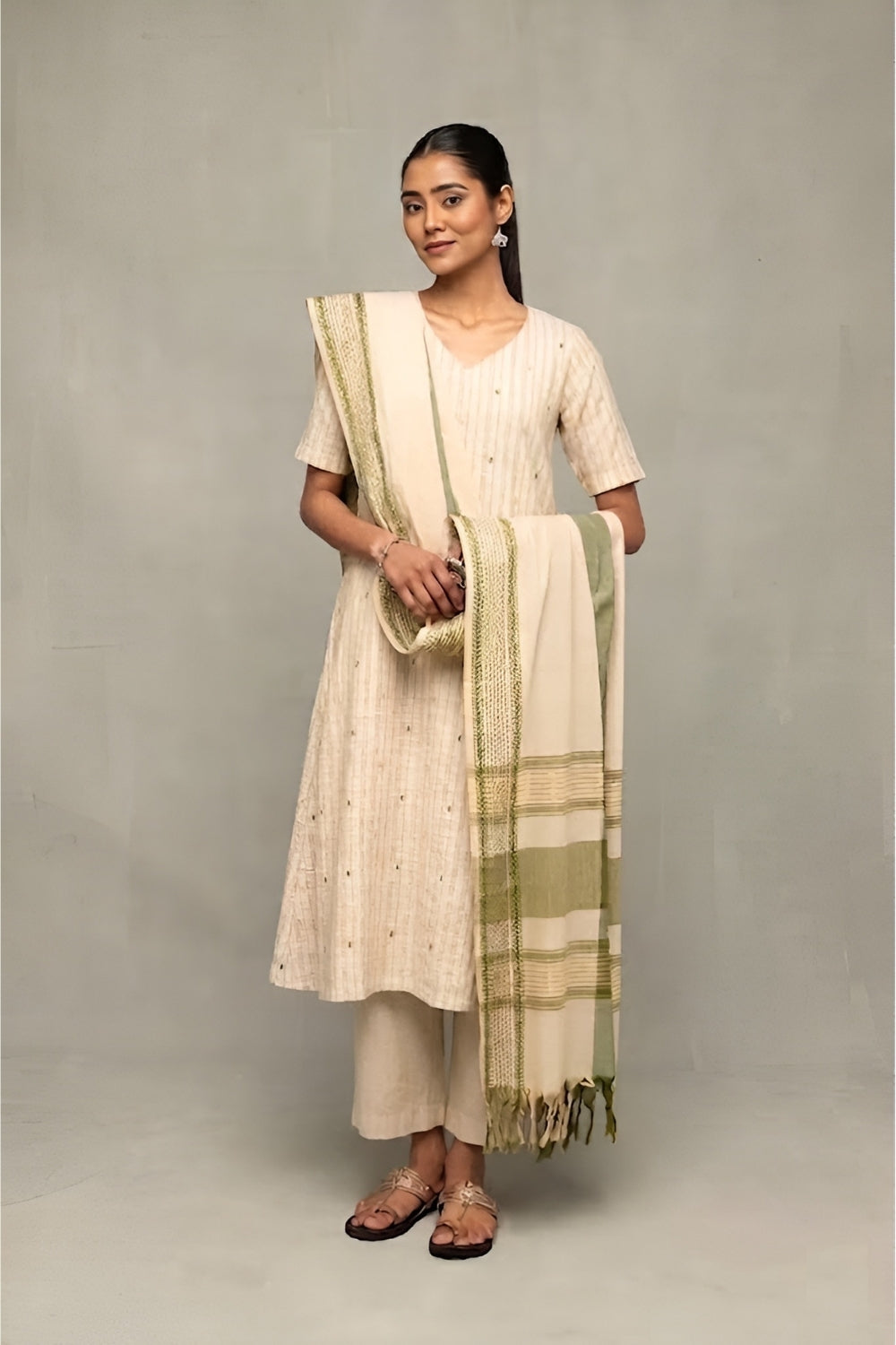 Sage Serenity South Cotton Zari Kurta Set with Dupatta
