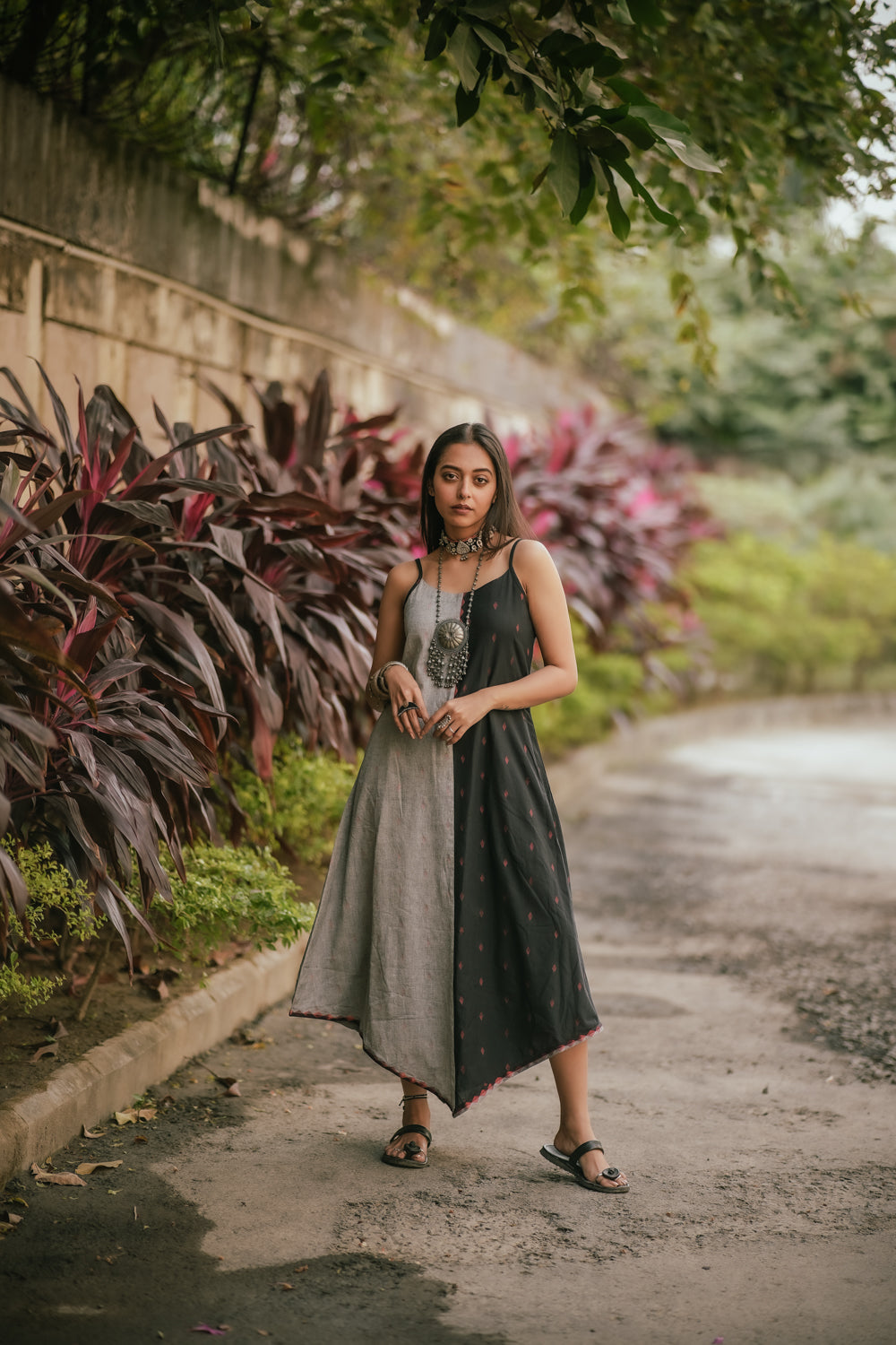 Charcoal Black and Grey Cotton Dress