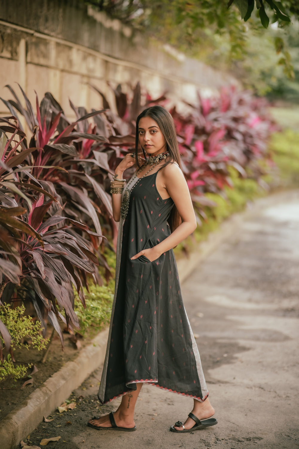 Charcoal Black and Grey Cotton Dress