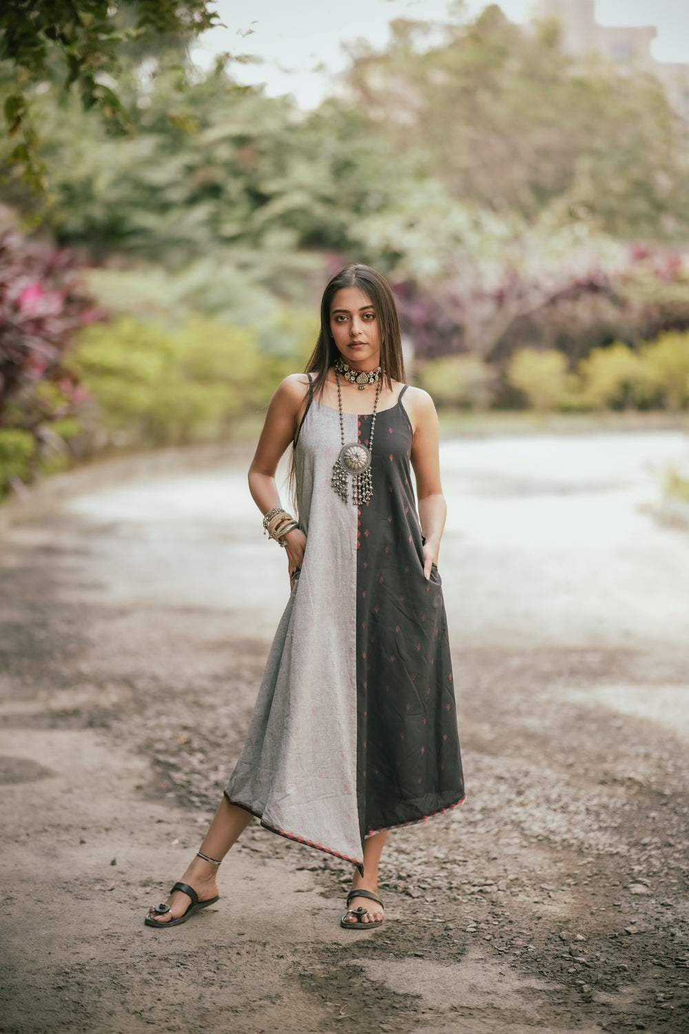 Charcoal Black and Grey Cotton Dress