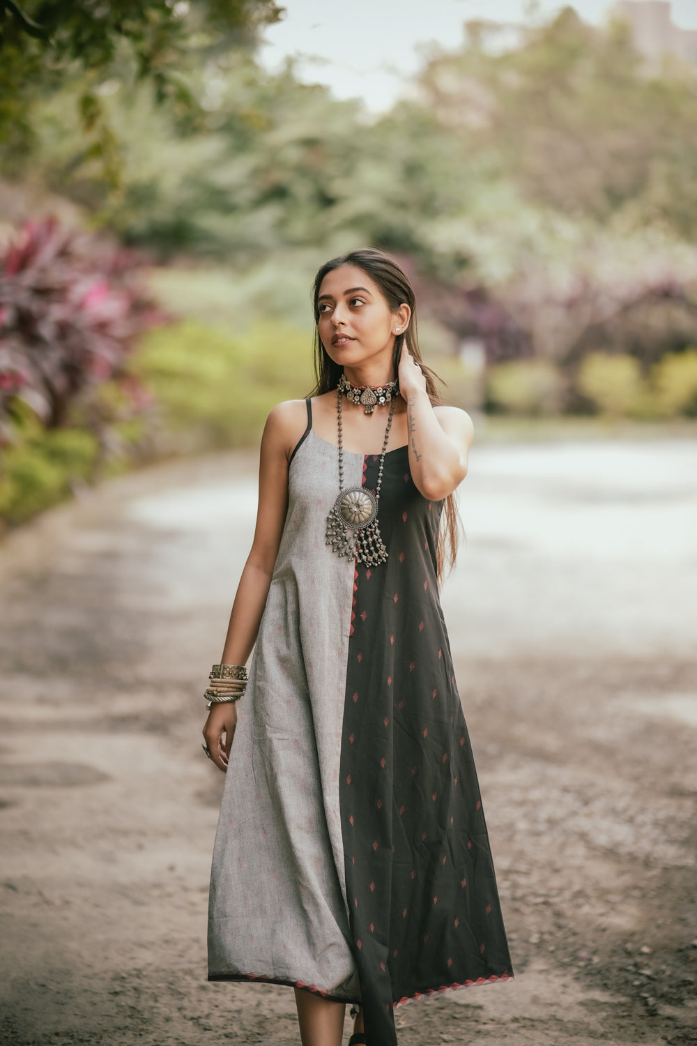 Charcoal Black and Grey Cotton Dress