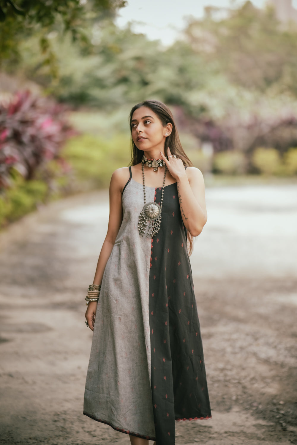 Charcoal Black and Grey Cotton Dress